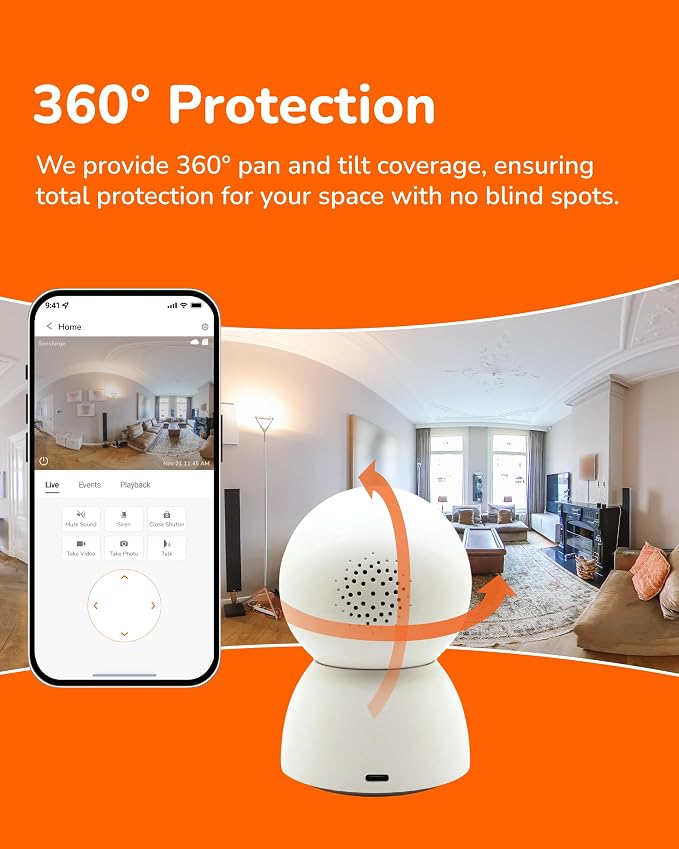 SensForge 2.5K Indoor Pan-Tilt Security Camera Lite, 360° Dual-Band WiFi Camera for Home, Free AI Human & Pet Detection, 2-Day Cloud + Two-Way Talk, Optional AI + Storage Upgrade