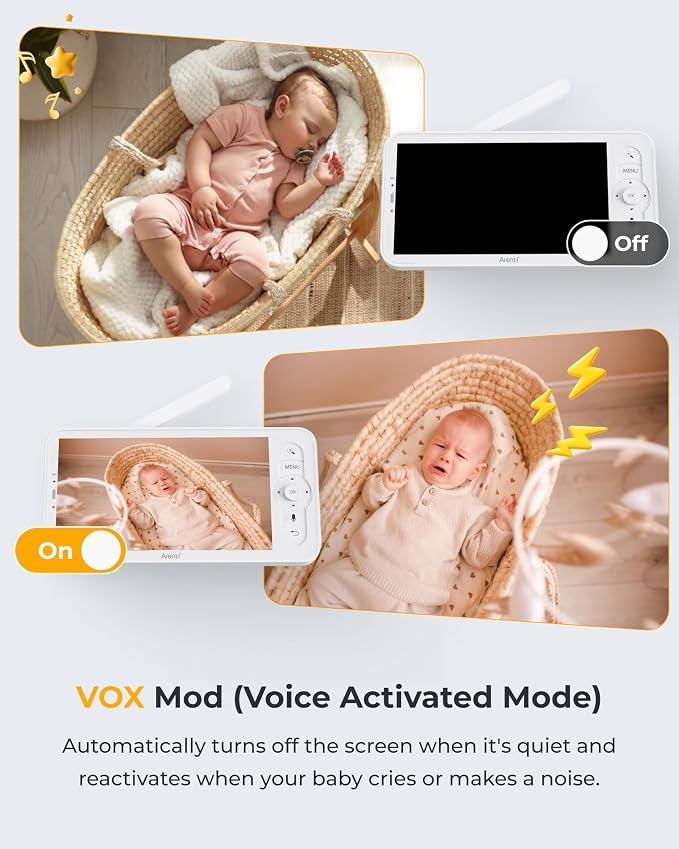 ARENTI Baby Monitor with Camera and Audio, 4MP Video Baby Monitor with 5" Screen, Dual-Band 2.4G/5G WiFi with App, Cry & Motion Detection, Auto Tracking, Temp&Humidity Sensor, Night Vision,2-Way Talk