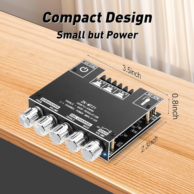 Daakro ZK-MT21 Bluetooth Amplifier Board,50W+50W+100W 2.1 Channel Subwoofer Amp Board with Treble/Bass/Sub Control,DC 9-24V, Bluetooth and AUX Inputs, DIY Wireless Speakers AMP Board, Password Free