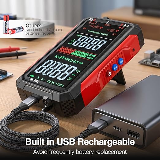 USB Rechargeable Digital Multimeter Smart Automatico True Rms Professional USB Power Multi Testers Continuity Pocket Oscilloscope with Capacitor Voltmeter Megohmmeter Electrical Tools for Electrician