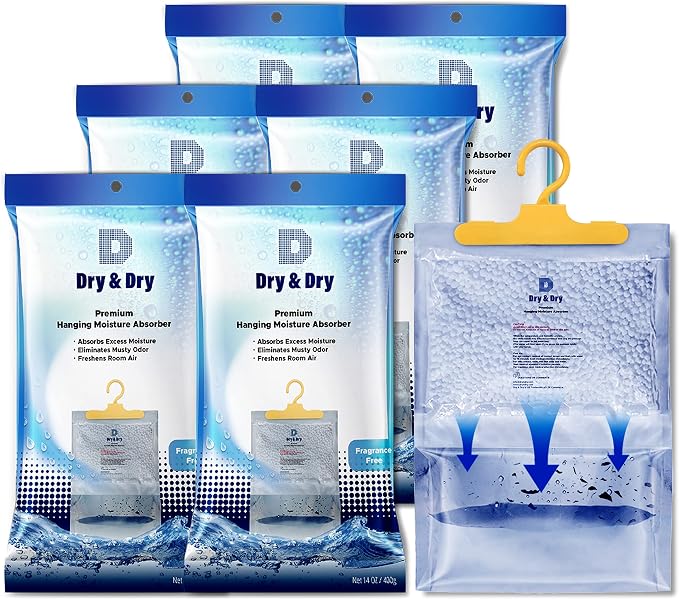 Dry & Dry Moisture Absorbers Dehumidifiers for Home, Basement, Bedroom, Small Dehumidifiers - Moisture Absorbers - White - 6 Packs (14 ounce/pack)