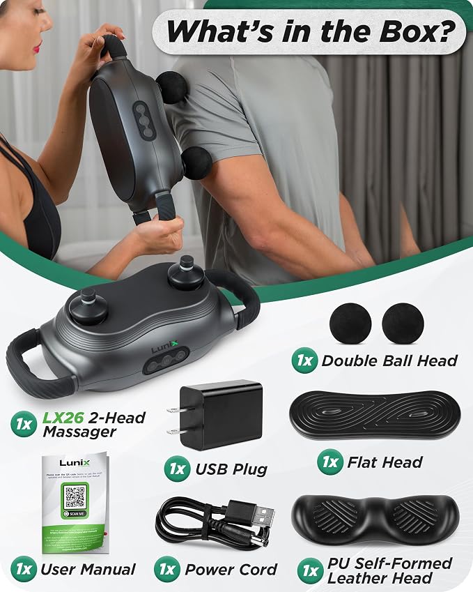 Lunix LX26 FSA Massager for Legs & Full Body, Handheld Vibration Massager for Stress Relief, Relaxation & Muscle Comfort at Home, Chi Swing, Interchangeable Heads, USB Rechargeable, Ergonomic Grip