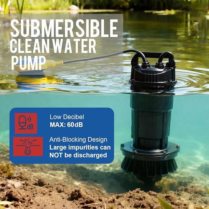 1.0HP Submersible Sump Pump, Automatic Water Pump w/ 4200 GPH High Flow, 18ft Max Head, for Dirty Water Removal, Flooded Basement, Swimming Pool Cover, Hot Tubs, Aluminum (1HP/28FT)