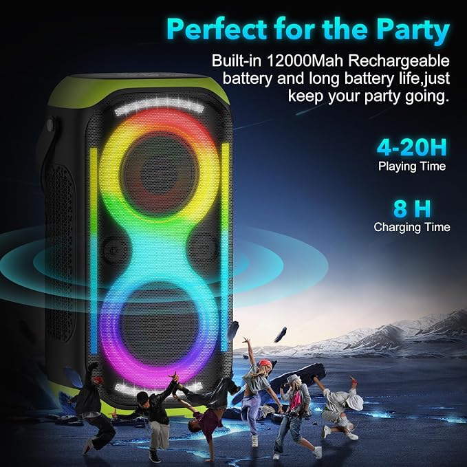 Bluetooth Speaker 160W Loud Wireless Outdoor Portable Big Powerful Deep Bass Sound TWS Large Home Party Speakers with Subwoofer LED Lights