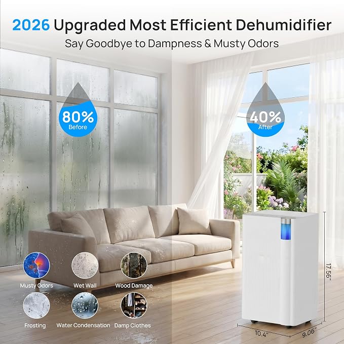 Uthfy 3000 Sq. Ft Dehumidifier for Basement with WiFi, Max 38 Pints Dehumidifier for Home with Drain Hose, 24H On/Off Timer, 3 Color Ambient Light, Child Lock,Auto Deforest, Quiet for Bedroom,Bathroom
