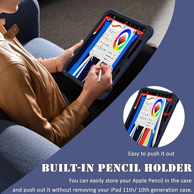 Rantice Case for iPad (A16) 11th Generation 11 Inch 2025 / iPad 10th Generation 10.9 Inch, Heavy Duty Military Grade Shockproof Protective i Pad Case with Kickstand & Pencil Holder, DarkBlue+Black