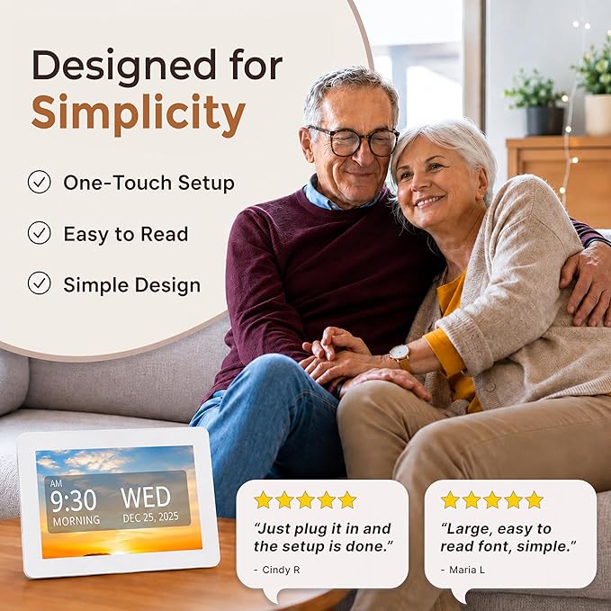 Robin Clock 2026 with Day and Date for Elderly, Clocks for Seniors, Dementia Clock, Digital Calendar Elderly, Bedside Clocks Seniors, Alzheimers Products, Dementia Clocks Large, White