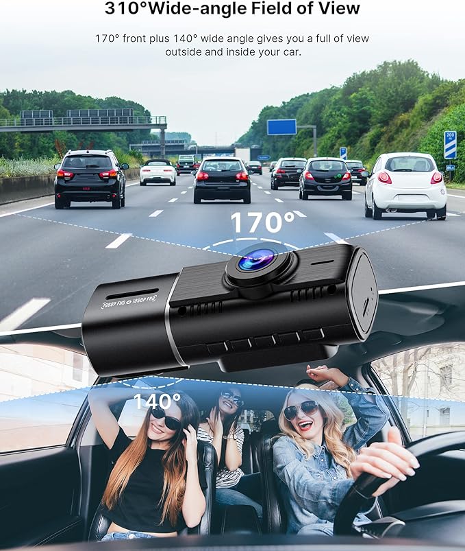 Dual Dash Cam Front and Inside 1080P Dash Camera for Cars IR Night Vision Car Camera for Taxi Accident Lock Parking Monitor 2 Mounting Options 64GB SD Card