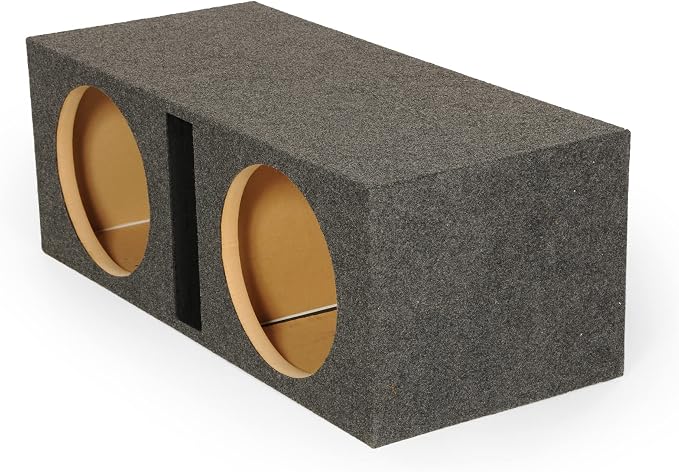 QPower QBASS Dual 12 Inch Car Audio Subwoofer Box, Charcoal Gray Carpet Finish - MDF Woofer Enclosure, Single Slot Port Vent, Deep Bass Sound System for Truck and Stereo