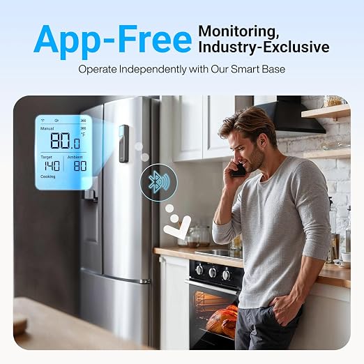 ThermoMaven Smart Bleutooth Wireless Meat Thermometer, Standalone Base, WiFi Unlimited Range, NIST Certified Accuracy, Smart App Alerts for Grill, Oven, Smoker, BBQ, Gray