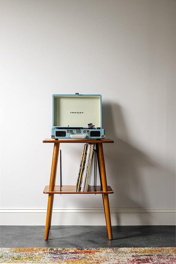 Crosley CR8005F-TU Cruiser Plus Vintage 3-Speed Bluetooth in/Out Suitcase Vinyl Record Player Turntable, Turquoise/White