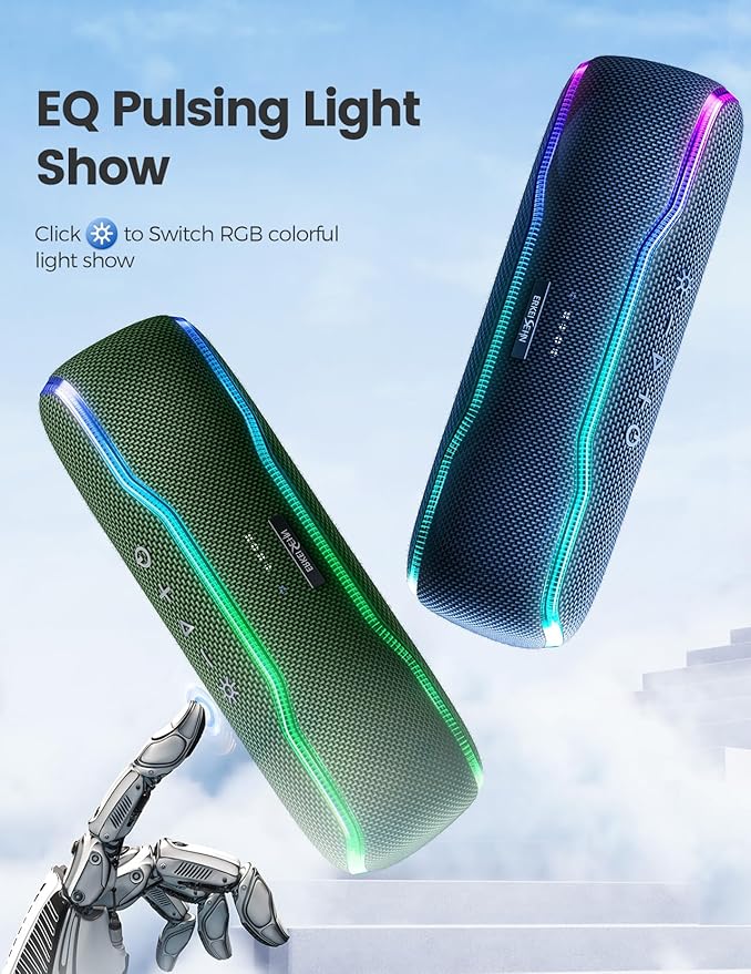 ERKEI SEHN Bluetooth Speaker, IPX7 Waterproof Wireless Speakers, Flashing Light, 25W Super Bass, 24H Playtime, Birthday Valentines Gifts for Him, TWS Pairing, Beach Vacation Essentials, Midnight Blue