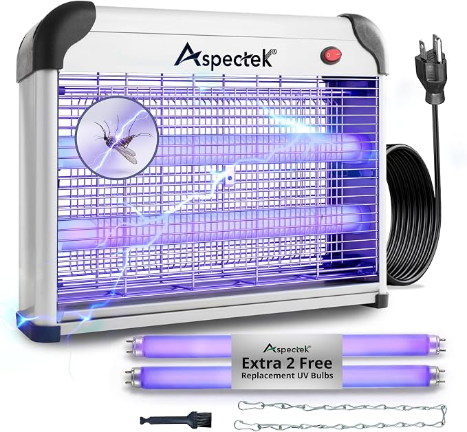 ASPECTEK 20W Electric Bug Zapper, High Voltage Mosquito and Fly Killer, Heavy Duty 360° Gnat Trap for Indoor, Bedroom, Covered Patios, Farm, BBQ and Greenhouse, Includes 2 Replacement Bulbs