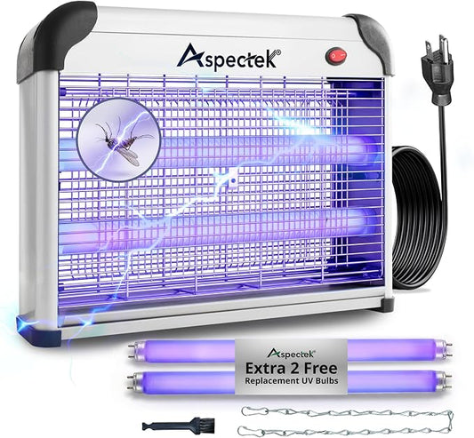 ASPECTEK 20W Electric Bug Zapper, High Voltage Mosquito and Fly Killer, Heavy Duty 360° Gnat Trap for Indoor, Bedroom, Covered Patios, Farm, BBQ and Greenhouse, Includes 2 Replacement Bulbs