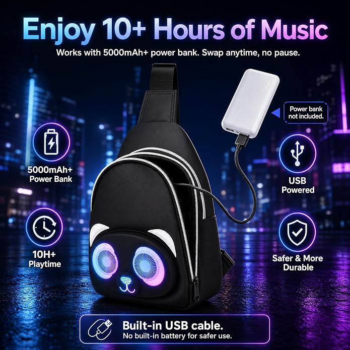 Portable Bluetooth Speaker Bag with Music-Sync LED Lights, Lightweight WaterResistant Crossbody Sling Bag for Men