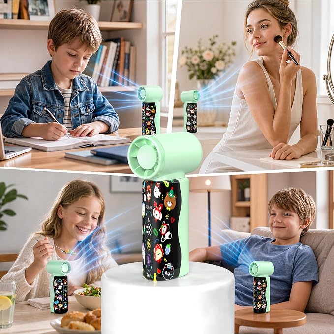R-fun Colorful Handheld Mini Fan M126, 18000 RPM High-Speed Turbo Personal Fan, Rechargeabl Portable Fan, Flexible Curved Color Screen, Travel Essentials, Summer Gifts for Women and Men, Green