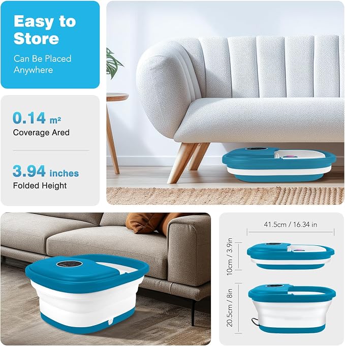 KNQZE Collapsible Foot Spa with Heat, Remote Control, Temperature Control, Bubbles, Pumice Stone, Red Light, Timer, 16 Massage Roller Pedicure Foot Bath Tub Foot Soaker for Relaxation & Stress Relief