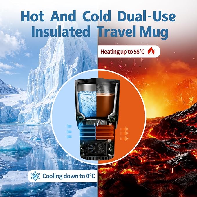 2-in-1 Car Cup Warmer Cooler, Smart Car Cup Mug Holder,Auto Car Cooling and Heating Cup Holder, Car Tumbler Holder Practical,Car Refrigerator Cooler Insulation Drink Cooler Cup (Black)