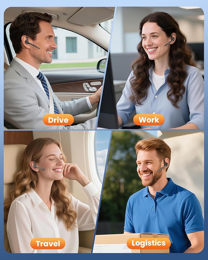 New Bee Bluetooth Headset V5.1 72H Talk Time Dual Mic with Mute Button for Business, Wireless Hand-Free Bluetooth Earpiece with 500mAh Charging Case for Cell Phone Calls Trucker Driver Laptop
