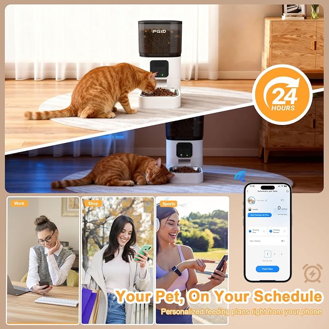 Automatic Cat Feeder 6L Timed Dog Feeder+ Cordless Cat Water Fountain Set, 1500mah Battery Operated Founain