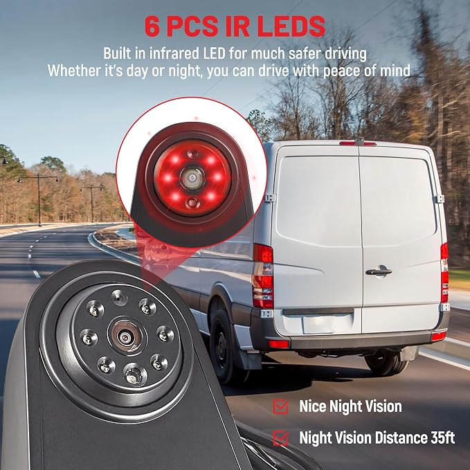 RED WOLF 3rd Brake Lamp Casing with Backup Camera Roof Mount Fit for 2007-2018 Mercedes-Benz Sprinter, Dodge Sprinter, VW Crafter Vans Rear View Reverse Parking Camera with 6 IR LEDs