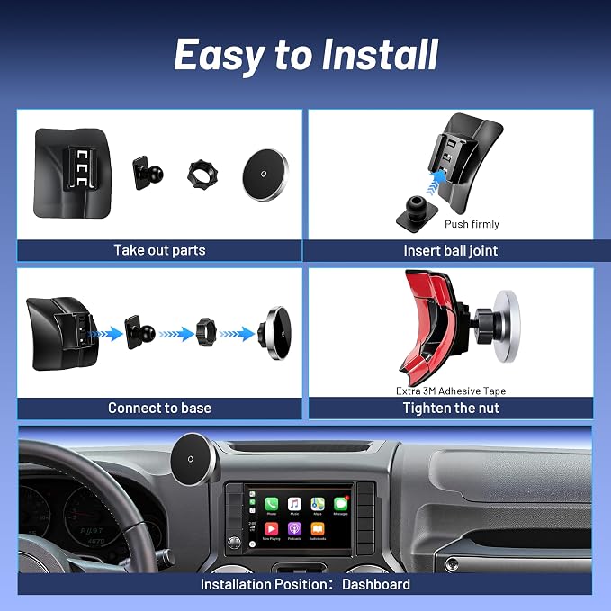 Car Phone Holder for Jeep Wrangler (2011-2016 2017),Magsafe Car Mount Charger,Magnetic Phone Holder,15W Wireless Charging,Dashboard Phone Holder,360° & Hands Free,2015 Wrangler Interior Accessories