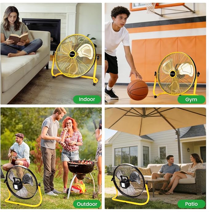blessny 18'' Portable Rechargeable Floor Fan for Home Patio Camping Gym RV Greenhouse, Max 60 Hours Long Running Time