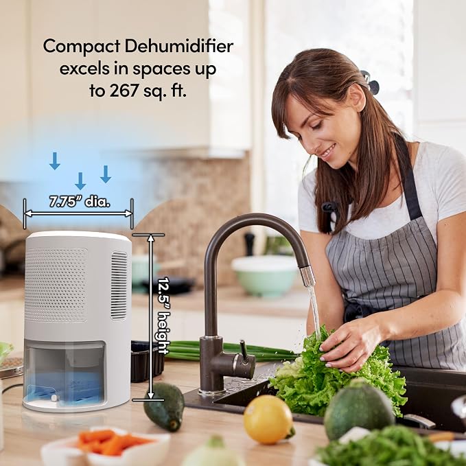 Eva-Dry EDV-2400 Electric Dehumidifier with Humidistat | Peltier, Quiet, 60W | 2,400 Cu Ft | Drain Hose Included | Auto Shut-Off | Bedroom, Bathroom, RV, Boat