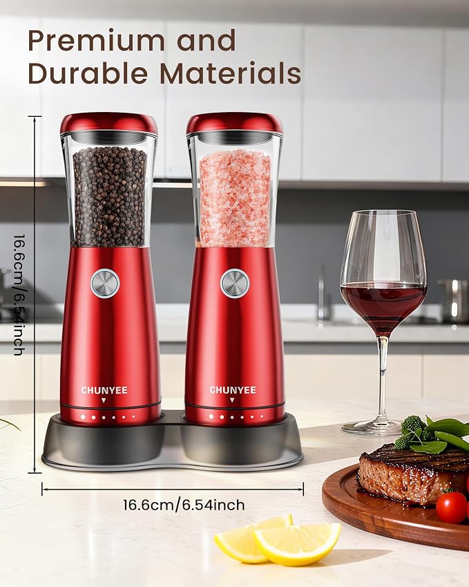 Electric Salt and Pepper Grinder Set - Automatic Stainless Steel Rechargeable Salt and Pepper Grinder Set with Storage Base, Large Capacity, LED Light & Adjustable Coarseness, Ideal Kitchen Gadget