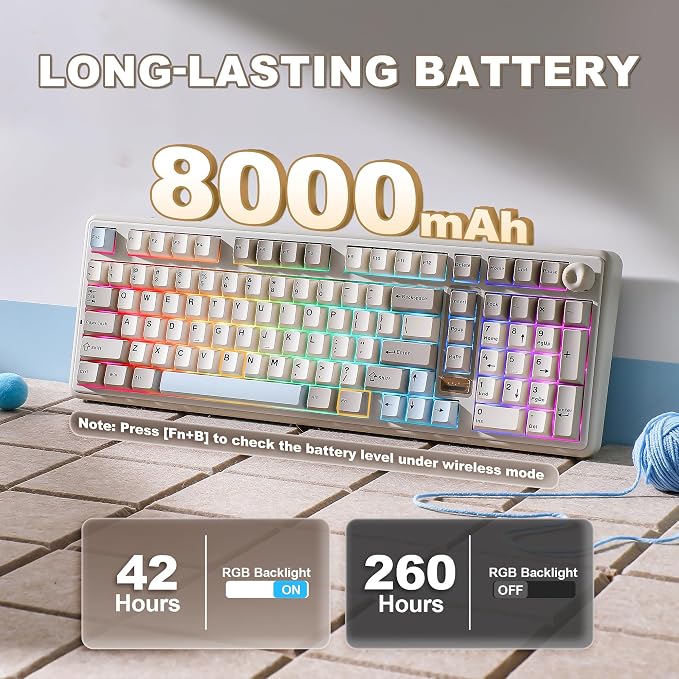 YUNZII B98 PRO QMK/VIA Wireless Mechanical Gaming Keyboard,96% Layout with Numpad and Cute Cat Knob, BT/2.4G/USB-C,Linear Switch Hot Swap Gasket,RGB for Win/Mac (Beige, Milk V2 Linear Switch)