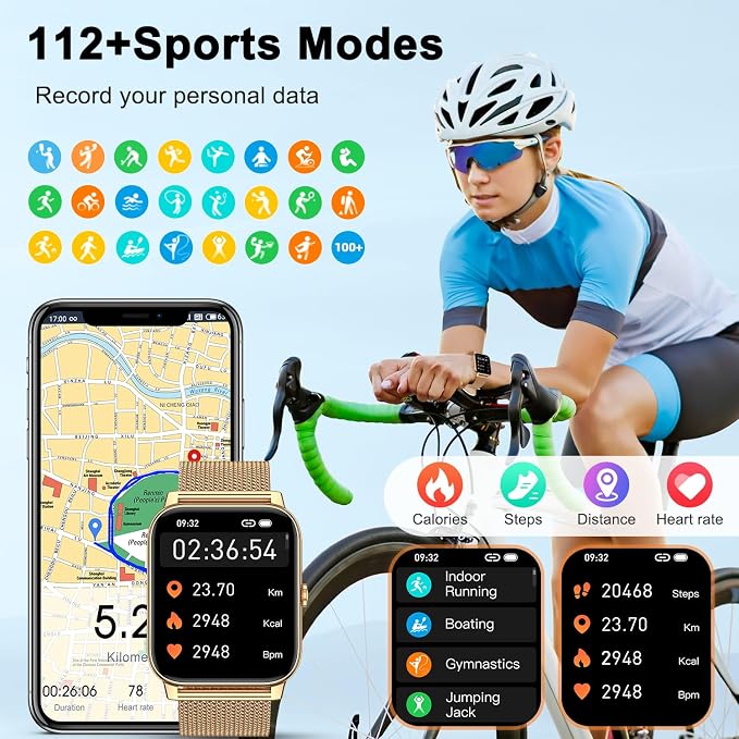Smart Watch for Women Fitness Tracker: Gold Smart Watches for Women Digital Mens watches Make/Answer Call Waterproof Running Smartwatch Android Phone iPhone Samsung Compatible Heart Rate Monitor