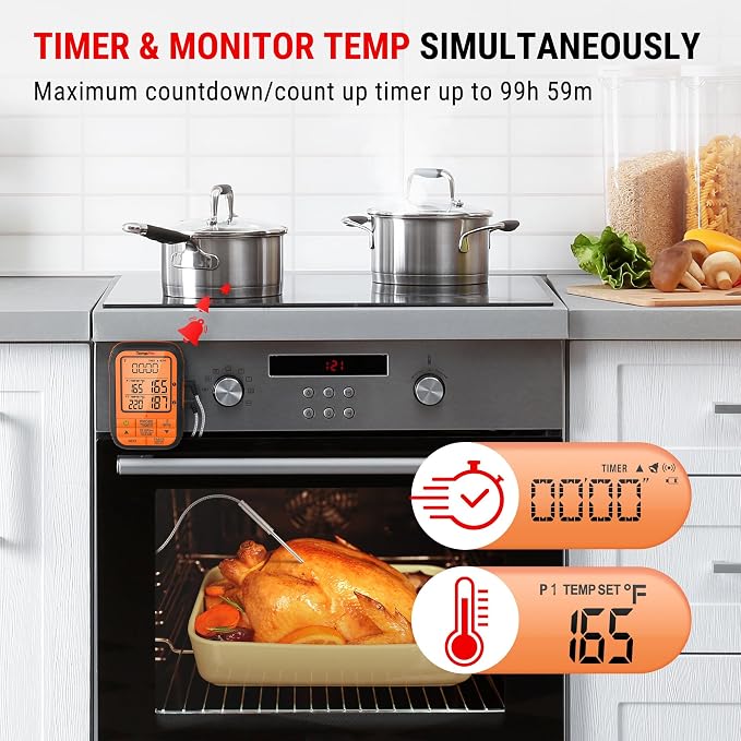 TempPro 500FT Wireless Meat Thermometer for Grilling and Smoking with 2 Probes, Smoker BBQ Kitchen Food Digital Thermometer for Meat Turkey Cooking Gift for Dad Him Husband (Previously ThermoPro)