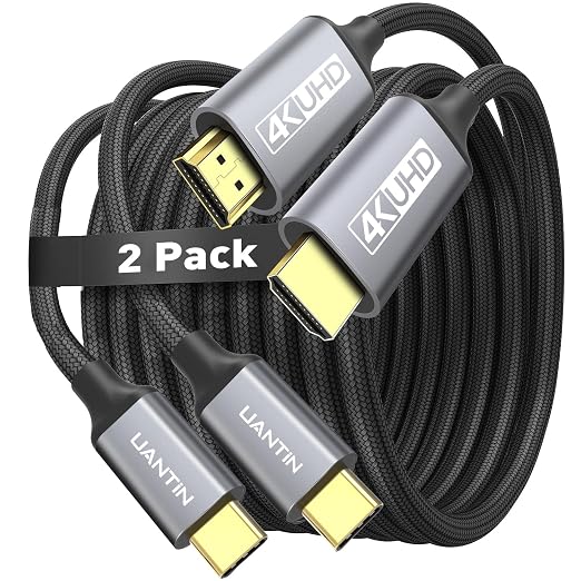 UANTIN 2 Pack USB C to HDMI Cable 10Ft | 4K High-Speed USB 3.1 Type-C to HDMI Cord [Thunderbolt 3/4 Compatible] with MacBook Pro/Air,Galaxy S8 to S23,iPhone 15 Series,iPad Pro, iMac, Surface