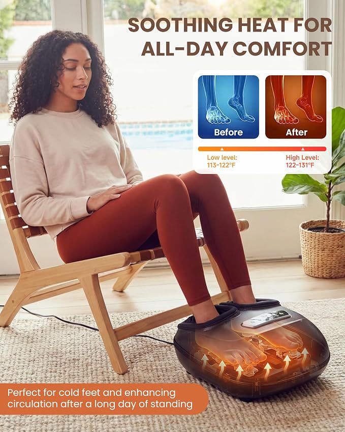CILI 4-in-1 Foot Massager with Heat,Vibraion,Deep 3D Shiatsu,Compression,Rolling Feet Massager FSA Eligible HSA,Big Size 13" for Men Women Home Office Foot Pain Relief (Toe-Touch Control) Gifts Mom
