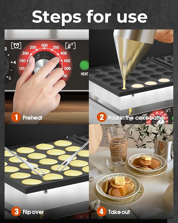 110V Mini Pancake Maker, 50PCS Commercial Dutch Pancake Griddle w/Non-Stick Coating, Pancakes Maker Machine With 2 Thermostats & 2 Timers, Suitable for Home Kitchens, Restaurants, Snack Bar