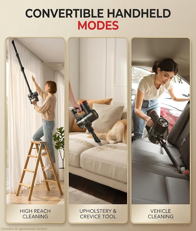 RONEAIR Cordless Vacuum Cleaners for Home,40Kpa 45Mins Self-Standing Vacuum Cleaner Cleans Under Furniture Without Bending,Powerful Stick Vacuum Cordless for Pet Hair,Hard Floors,Carpets,Car
