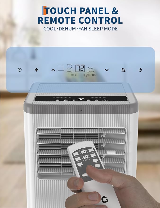 GarveeTech 8000 BTUs Portable Air Conditioners, Room Air Conditioner with Remote Control, 3 in-1 Stand Up AC Cooling, Built In Dehumidifier & Fan Modes, 24H Timer & Window Kit for Home Dorms