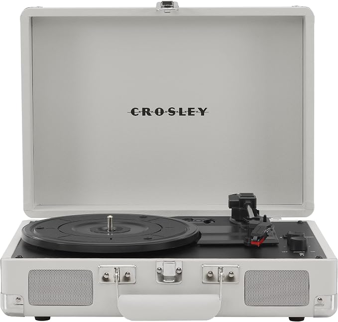 Crosley CR8005F-WS Cruiser Plus Vintage 3-Speed Bluetooth in/Out Suitcase Vinyl Record Player Turntable, White Sand