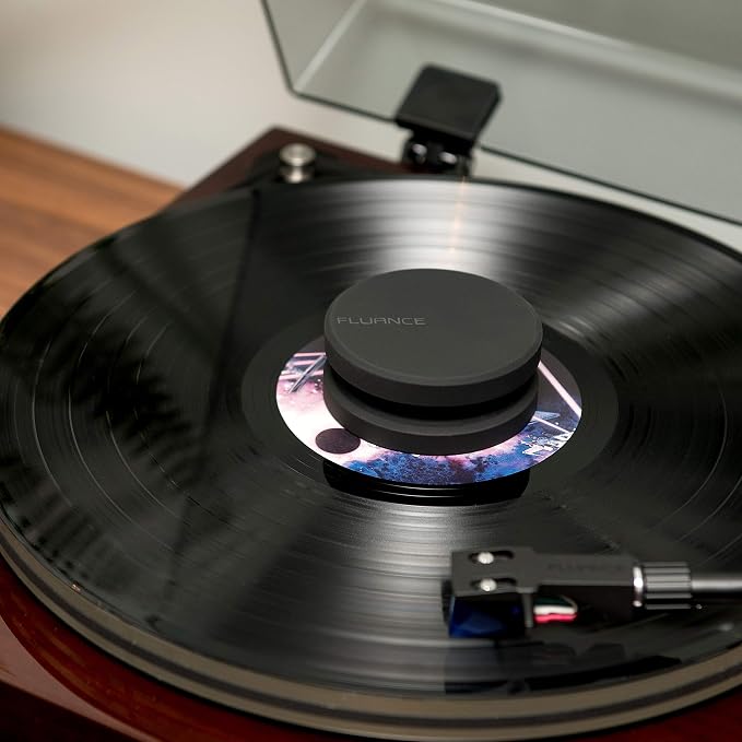 Fluance HiFi Vinyl Record Weight Stabilizer High Mass 760 gram Steel LP Disc Turntable Accessory with Antiresonance Rubberized Coating and Protective Velvet Pad for Vibration Damping (RW03)