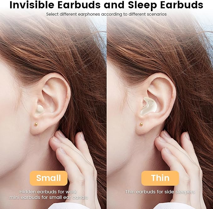 Invisible Mini Sleep Earbuds Wireless Bluetooth, 2-in-1 Dual Design for Side Sleepers, Ultra-Low Profile Soft Ear Tips for Small Ears, Noise Blocking Sleep Headphones with Portable Charging Case