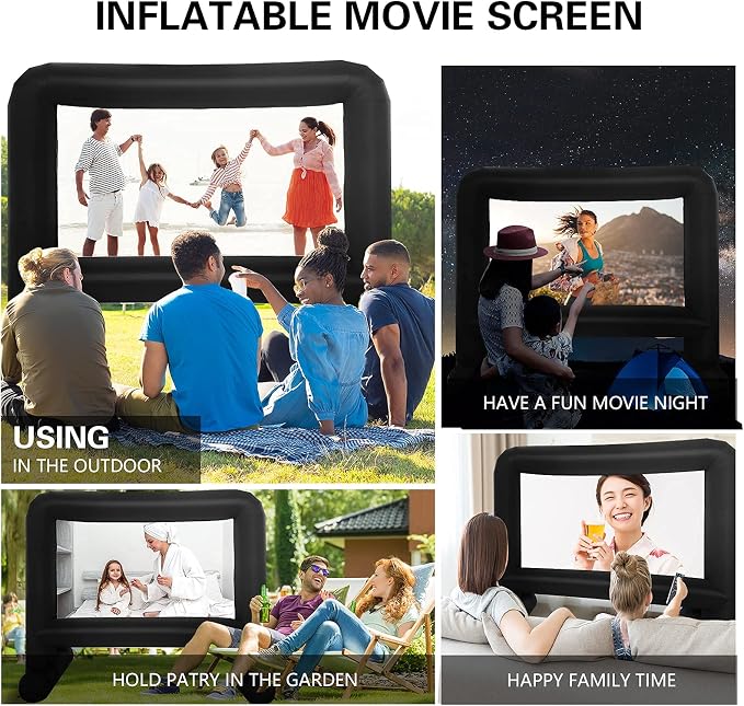 GZKYYLEGS 16 Feet Inflatable Movie Screen Outdoor, Projection Screen with Air Blower, Tie-Downs and Storage Bag - Easy Set up, Blow Up Screen for Backyard Movie Night, Theme Party