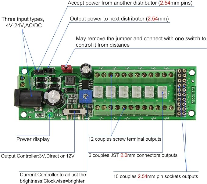 Evemodel PCB012 Power Distribution Board Self-Adapt Distributor HO N O LED Street Light Hub DC AC Voltage Train Power Control