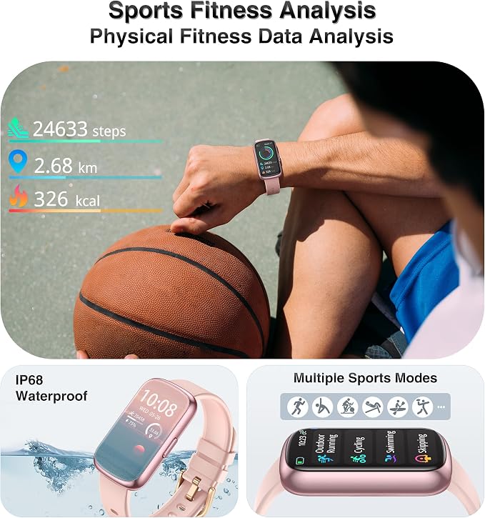 Fitness Tracker, Smart Watches for Women Men with 24/7 Heart Rate/Blood Pressure/Blood Oxygen Monitor, Sleep Tracker, Calories&Step Counter, IP68 Waterproof Health Activity Trackers for Android&iPhone