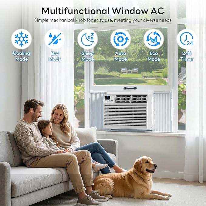 ZAFRO 8000BTU Window Air Conditioners with Remote Cool Up to 350 Sq Ft,Quiet Operation Window AC Unit with 4 Cool&Fan Speeds,6-in-1 Modes,Energy Saving,Easy to Use for Small Room,White