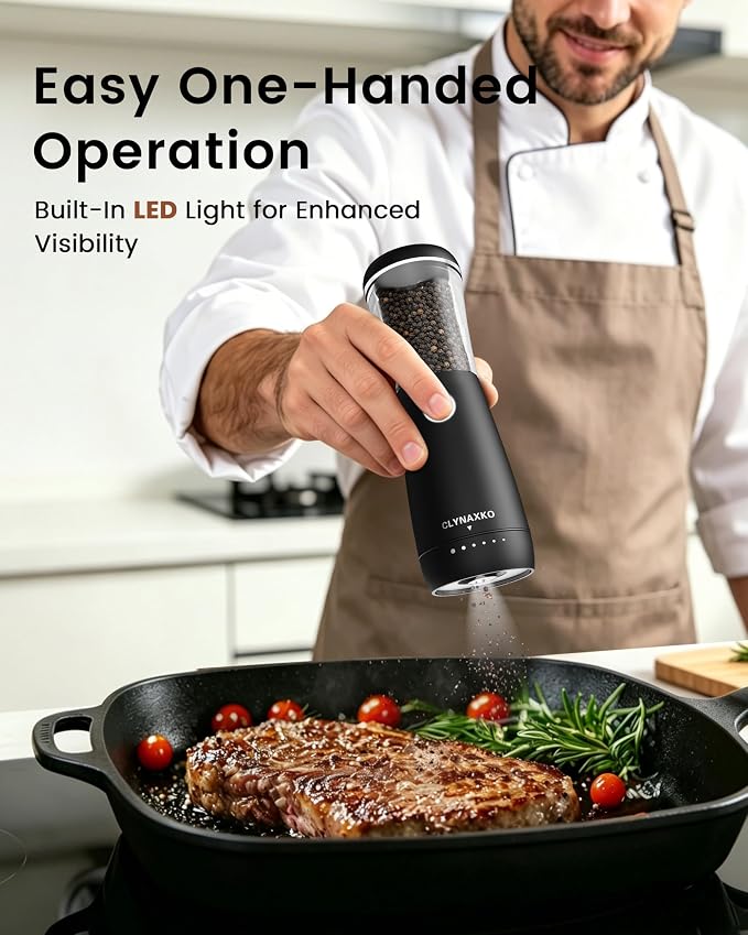 Electric Salt and Pepper Grinder Set, Stainless Steel Automatic Salt and Pepper Grinder Set, Upgraded 110ml Capacity, Adjustable Coarseness & LED Light, One-Handed Operation, Ideal Kitchen Gadget