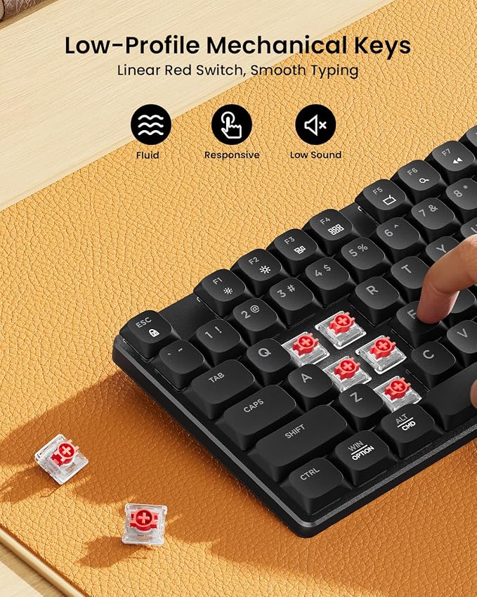 ProtoArc KM310 Mechanical Keyboard and Mouse, Wireless Rechargeable Aluminum Keyboard Mouse, 2.4G+Dual Bluetooth, Linear Red Switches, Multi-Device, No Backlight, for Windows/Mac - Black