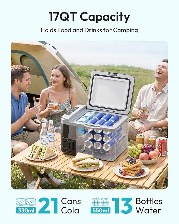 EUHOMY 12 Volt Refrigerator, 17 Quart (15L) Compressor Electric Cooler APP Control, Car Fridge 12/24V DC & 120-240V AC, Car Refrigerator -4℉~68℉, Portable Freezer for RV, Travel, Camping