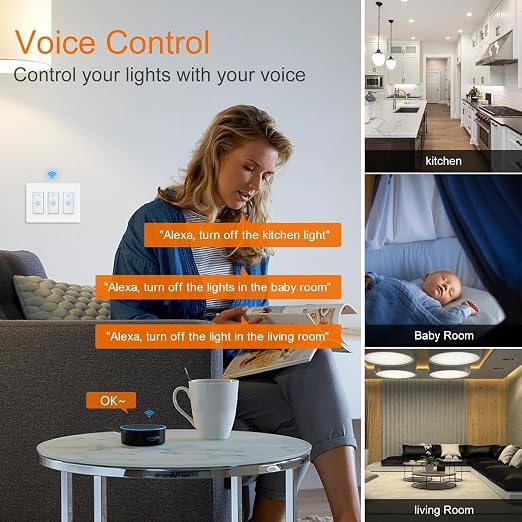 Milfra Smart Switch 3 Gang Alexa Light Switch Smart WiFi Light Switch Compatible with Alexa Google Home and IFTTT, Voice and Remote Control, No Hub Required