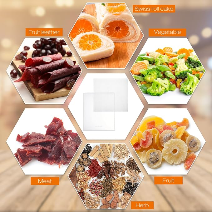 Thenshop 8 Pcs Silicone Dehydrator Sheets Trays with Edge and 10 Pcs Mesh Dehydrator Mats Non Stick Reusable Fruit Leather Trays Accessories for Liquid Making Food Fruit Meat Egg Vegetables (White)
