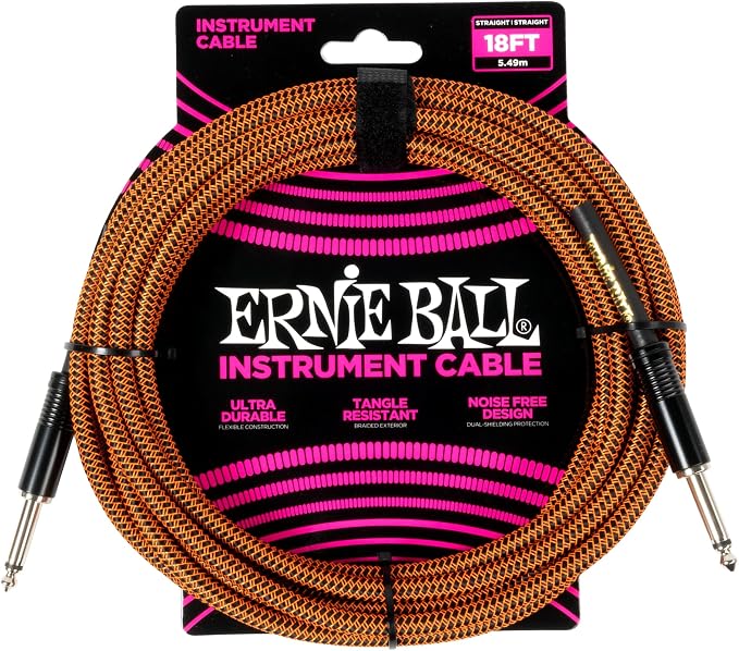 Ernie Ball Braided Instrument Cable Straight/Straight 18ft - Pumpkin Pie